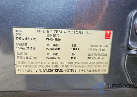 2013 Tesla Model S from USA, damaged, VIN 5YJSA1CPXDFP21888
